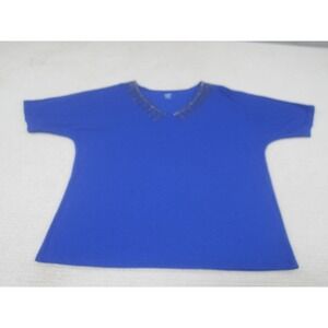 a.n.a Shirt Womens 1X Blue Short‎ Sleeve Casual Blouse Polyester Top Embellished